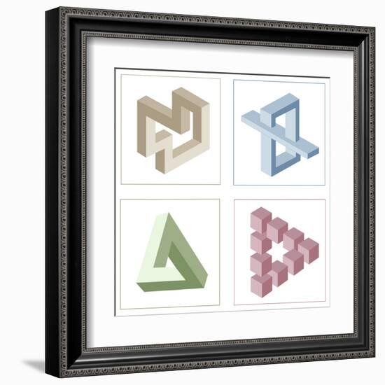 Different Multicolored Optical Illusions Of Unreal Geometrical Objects-shooarts-Framed Art Print