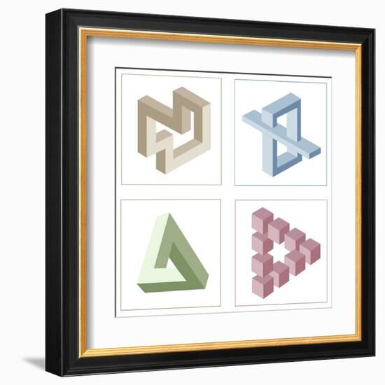Different Multicolored Optical Illusions Of Unreal Geometrical Objects-shooarts-Framed Art Print