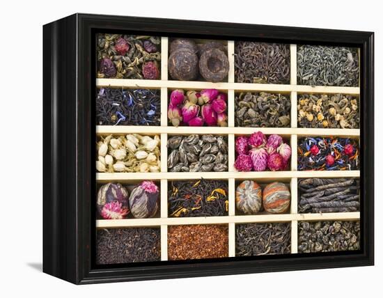 Different Tea Types : Green, Black, Floral , Herbal In A Box Background-Madlen-Framed Stretched Canvas