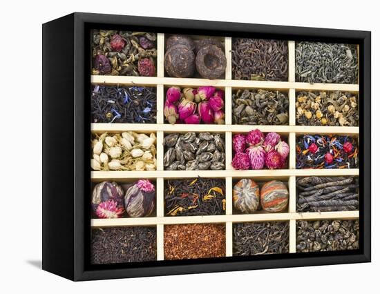 Different Tea Types : Green, Black, Floral , Herbal In A Box Background-Madlen-Framed Stretched Canvas