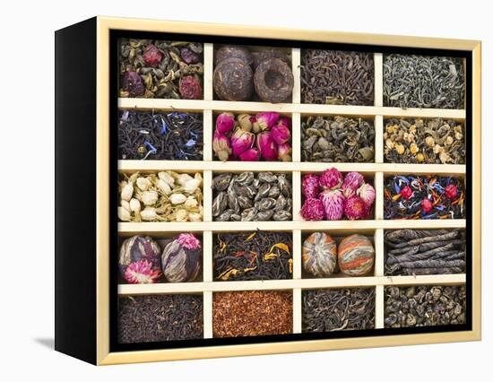 Different Tea Types : Green, Black, Floral , Herbal In A Box Background-Madlen-Framed Stretched Canvas