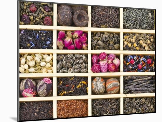 Different Tea Types : Green, Black, Floral , Herbal In A Box Background-Madlen-Mounted Art Print