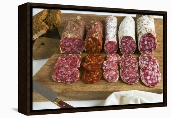 Different Type of Tuscan Salami, Tuscany, Italy-Nico Tondini-Framed Premier Image Canvas