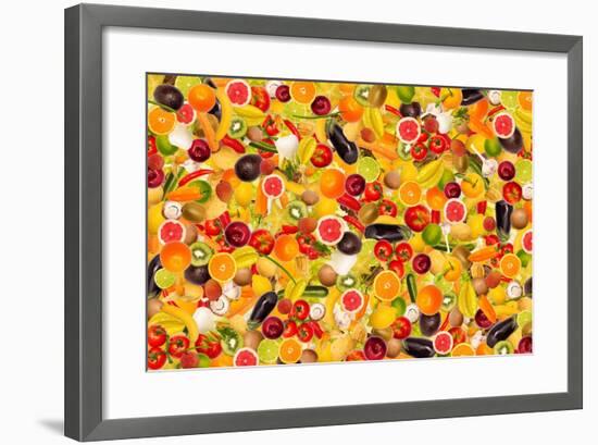 Different Types Of Fruit And Vegetables As Background, Colorful-pasiphae-Framed Art Print