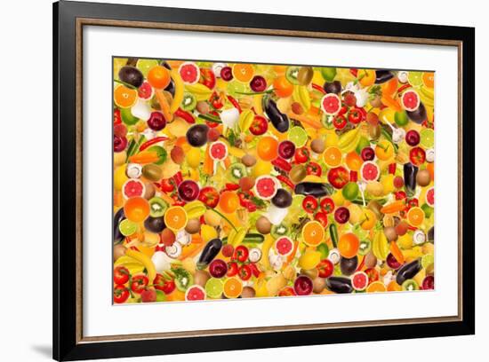 Different Types Of Fruit And Vegetables As Background, Colorful-pasiphae-Framed Art Print