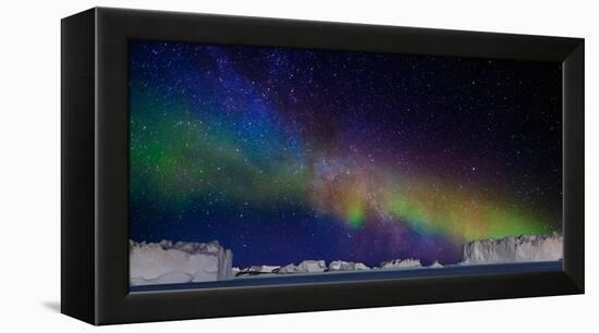 Digital Composite - Aurora Borealis or Northern Lights in Iceland and Icebergs in Greenland-null-Framed Premier Image Canvas