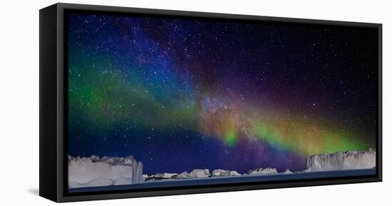 Digital Composite - Aurora Borealis or Northern Lights in Iceland and Icebergs in Greenland-null-Framed Premier Image Canvas