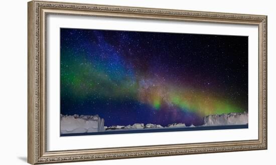 Digital Composite - Aurora Borealis or Northern Lights in Iceland and Icebergs in Greenland-null-Framed Photographic Print