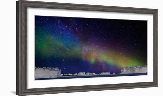 Digital Composite - Aurora Borealis or Northern Lights in Iceland and Icebergs in Greenland-null-Framed Photographic Print