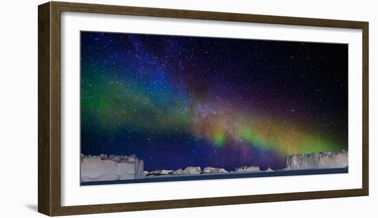 Digital Composite - Aurora Borealis or Northern Lights in Iceland and Icebergs in Greenland-null-Framed Photographic Print