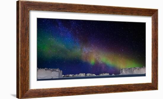 Digital Composite - Aurora Borealis or Northern Lights in Iceland and Icebergs in Greenland-null-Framed Photographic Print