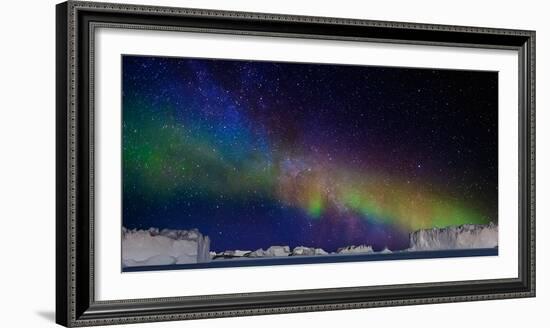 Digital Composite - Aurora Borealis or Northern Lights in Iceland and Icebergs in Greenland-null-Framed Photographic Print