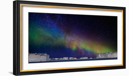 Digital Composite - Aurora Borealis or Northern Lights in Iceland and Icebergs in Greenland-null-Framed Photographic Print