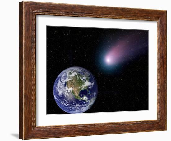 Digital Composite of a Comet Heading Towards Earth-Stocktrek Images-Framed Photographic Print