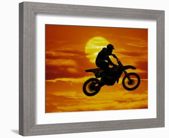 Digital Composite of Motocross Racer Doing Jump-Steve Satushek-Framed Photographic Print