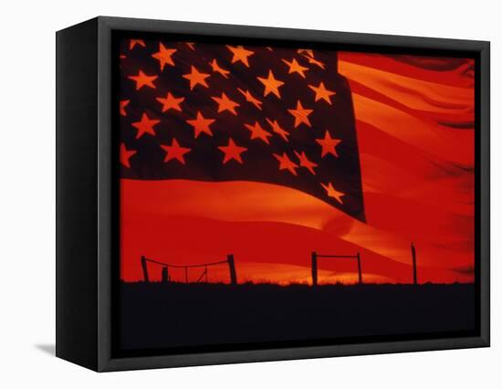 Digital Composite of the American Flag over the Countryside-null-Framed Premier Image Canvas