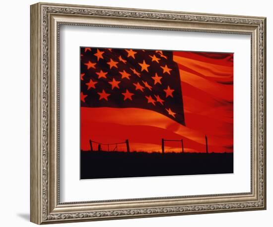 Digital Composite of the American Flag over the Countryside-null-Framed Photographic Print