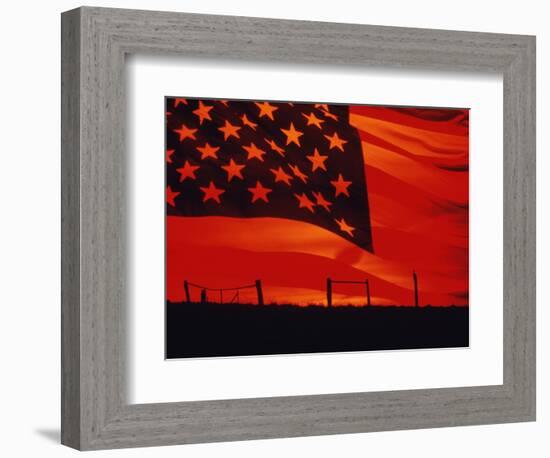 Digital Composite of the American Flag over the Countryside-null-Framed Photographic Print