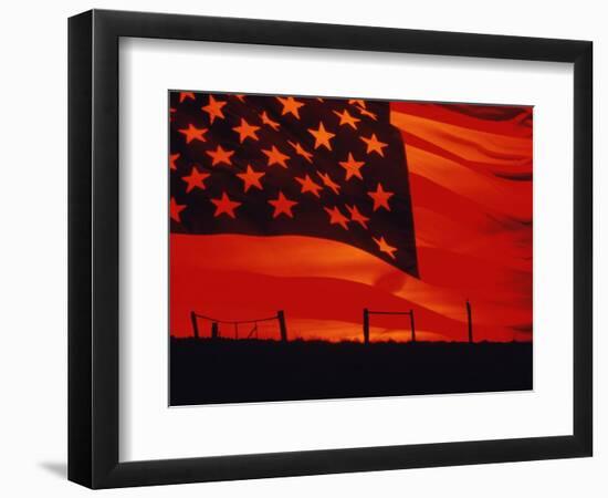 Digital Composite of the American Flag over the Countryside-null-Framed Photographic Print