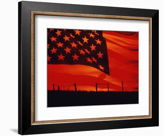 Digital Composite of the American Flag over the Countryside-null-Framed Photographic Print