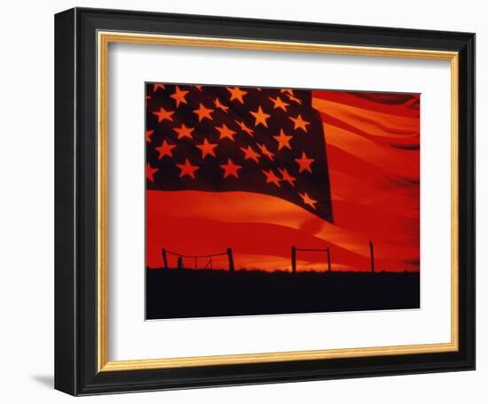 Digital Composite of the American Flag over the Countryside-null-Framed Photographic Print