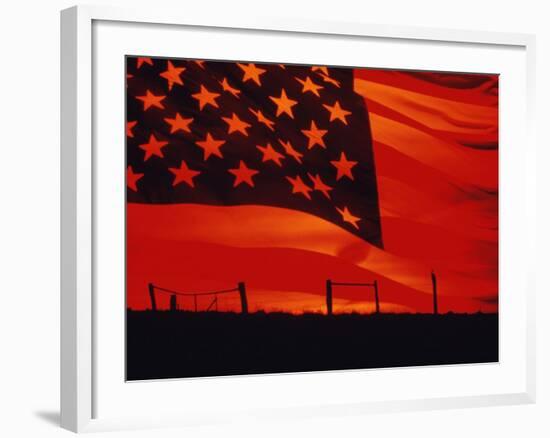 Digital Composite of the American Flag over the Countryside-null-Framed Photographic Print