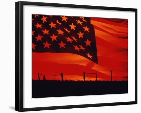 Digital Composite of the American Flag over the Countryside-null-Framed Photographic Print