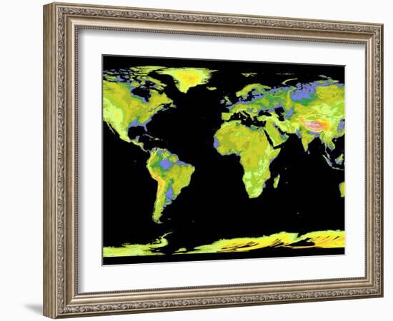 Digital Elevation Model of the Continents on Earth-null-Framed Photographic Print