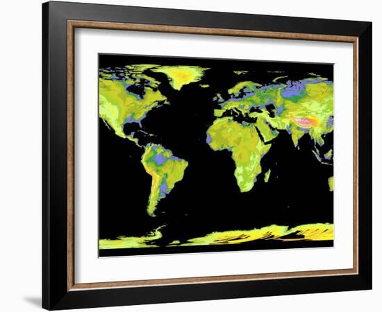 Digital Elevation Model of the Continents on Earth-null-Framed Photographic Print