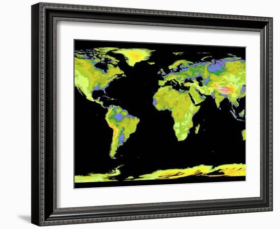 Digital Elevation Model of the Continents on Earth-null-Framed Photographic Print