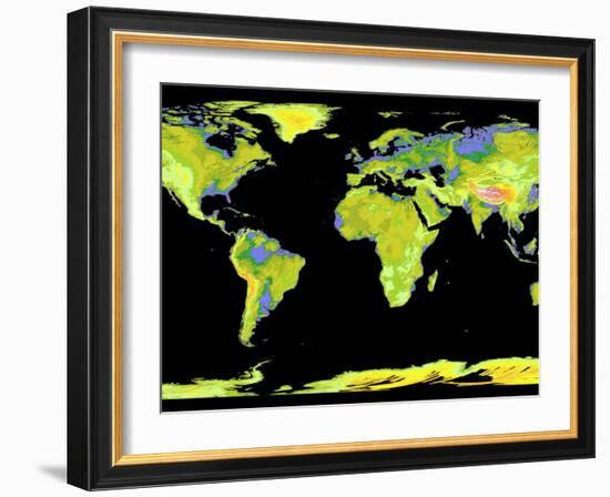 Digital Elevation Model of the Continents on Earth-null-Framed Photographic Print