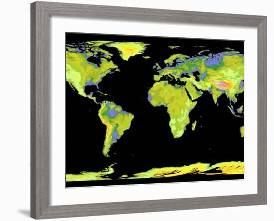 Digital Elevation Model of the Continents on Earth-null-Framed Photographic Print