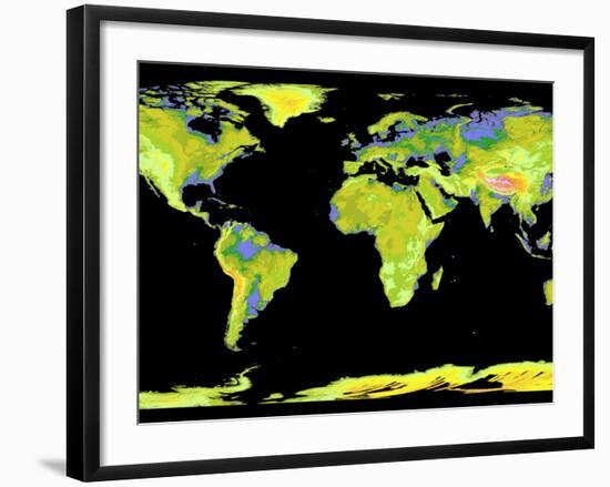 Digital Elevation Model of the Continents on Earth-null-Framed Photographic Print