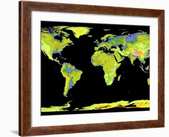 Digital Elevation Model of the Continents on Earth-null-Framed Photographic Print