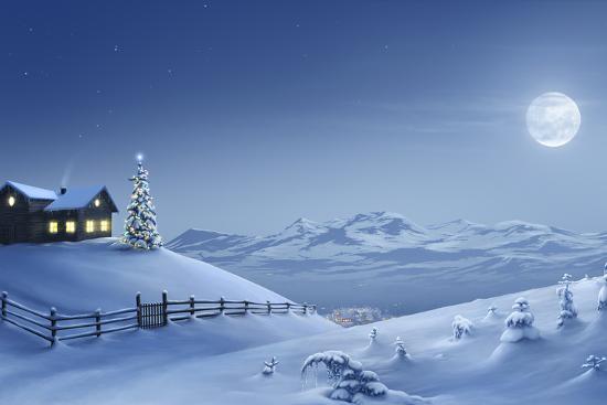 Digital Painting Of A Silent Christmas Night In The Snow Covered