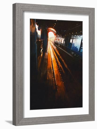 Digital Painting of Railway Station with Sunset-Tithi Luadthong-Framed Art Print