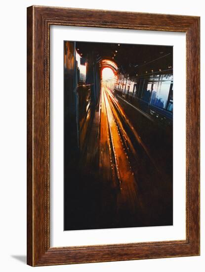 Digital Painting of Railway Station with Sunset-Tithi Luadthong-Framed Art Print