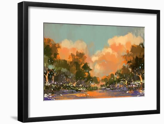 Digital Painting of the Colorful Path in the Forest,Illustration-Tithi Luadthong-Framed Art Print