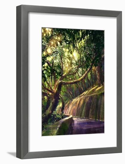 Digital Painting of Walkway in Beautiful Park,Illustration-Tithi Luadthong-Framed Art Print