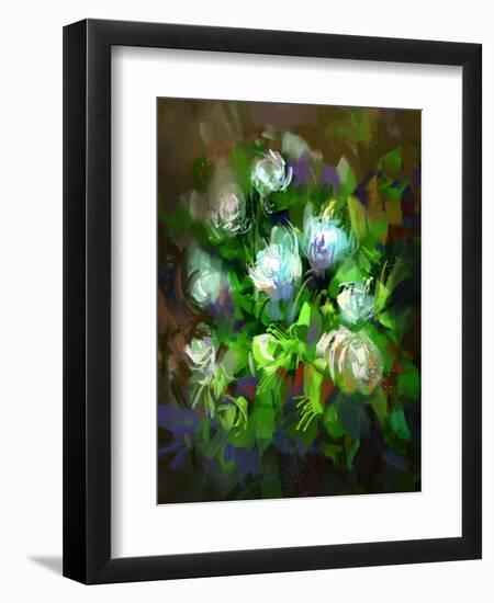 Digital Painting Showing Bunch of White Flowers,Illustration-Tithi Luadthong-Framed Art Print