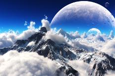 Celestial View of Snow Capped Mountains and an Alien Planet.-Digital Storm-Stretched Canvas