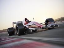 Red Race Car close up Front View on a Track Leading the Pack with Motion Blur. High Resolution 3D R-Digital Storm-Art Print