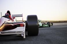 Red Race Car close up Front View on a Track Leading the Pack with Motion Blur. High Resolution 3D R-Digital Storm-Art Print