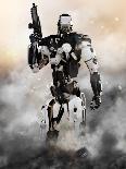 Robot Futuristic Police Armored Mech Weapon-Digital Storm-Stretched Canvas