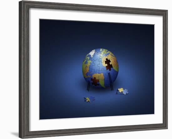 Digitally Generated Image of the Earth in Puzzle Pieces-null-Framed Photographic Print