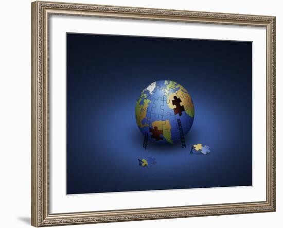 Digitally Generated Image of the Earth in Puzzle Pieces-null-Framed Photographic Print