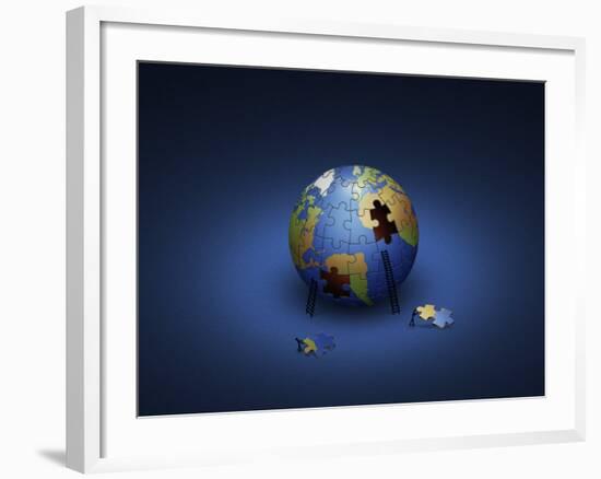 Digitally Generated Image of the Earth in Puzzle Pieces-null-Framed Photographic Print