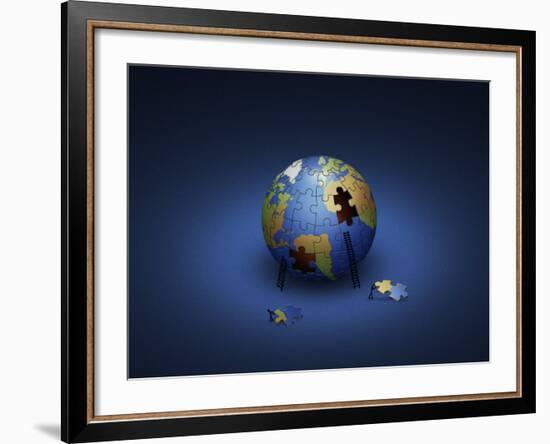 Digitally Generated Image of the Earth in Puzzle Pieces-null-Framed Photographic Print