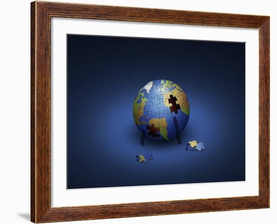 Digitally Generated Image of the Earth in Puzzle Pieces-null-Framed Photographic Print