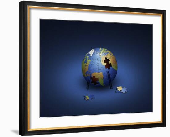 Digitally Generated Image of the Earth in Puzzle Pieces-null-Framed Photographic Print